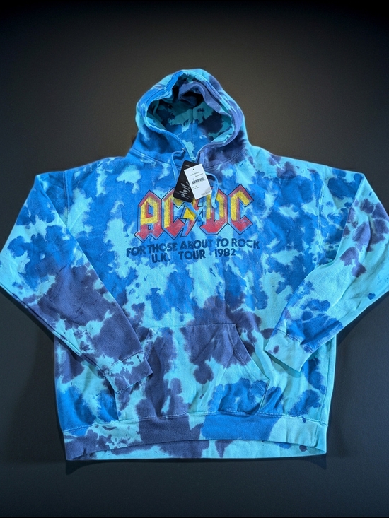 AC/DC Other - AC/DC For Those About To Rock UK Tour Blue Tie Dye Pullover Hoodie Men's XL